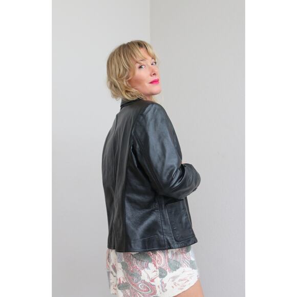 1990's Vintage Black Leather Blazer Jacket ~ Women's LG XL ~ Day to Night 90's - Picture 10 of 10